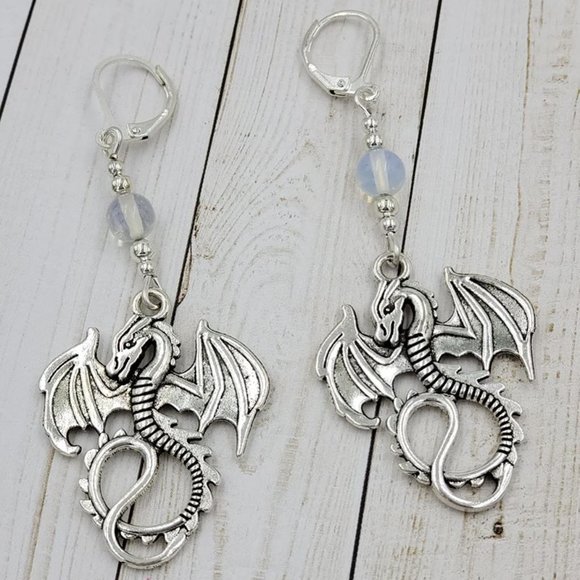 Dragon Opalite Dangle Earrings|Crystal Gemstone - Picture 1 of 4